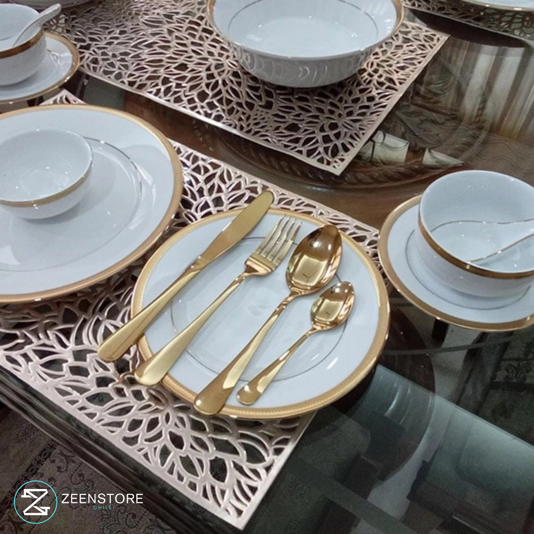 GoldenKitchen: Set de Cubiertos Dorados 24 Piezas Premium Acero Inoxidable+ Caja Regalo + Envío Gratis