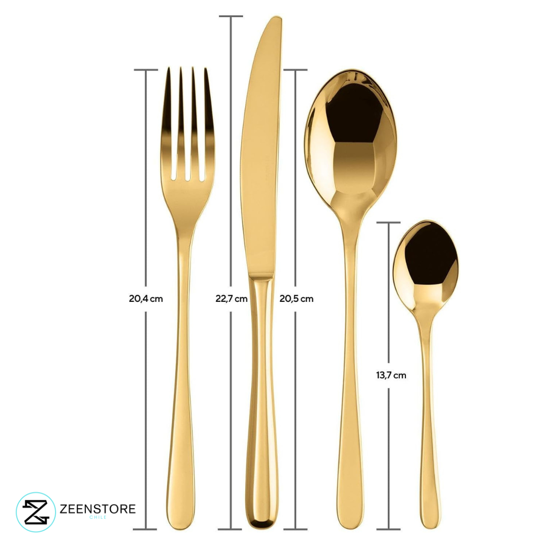 GoldenKitchen: Set de Cubiertos Dorados 24 Piezas Premium Acero Inoxidable+ Caja Regalo + Envío Gratis