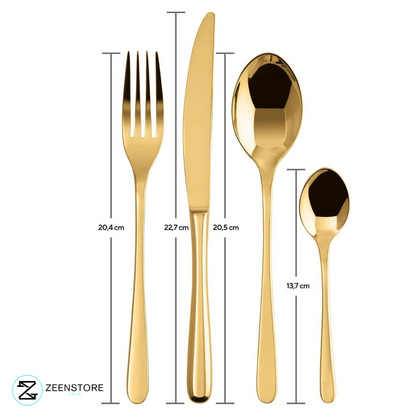 GoldenKitchen: Set de Cubiertos Dorados 24 Piezas Premium Acero Inoxidable+ Caja Regalo + Envío Gratis